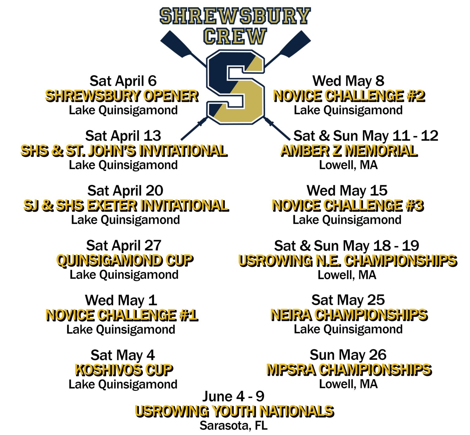 SHS Crew Spring 2024 Regatta Schedule! Shrewsbury High School Crew